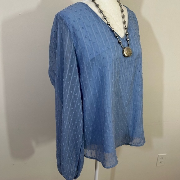 Shein sz lg top powder blue semi dressy long sleeves, lined, textured fabric - Picture 3 of 12
